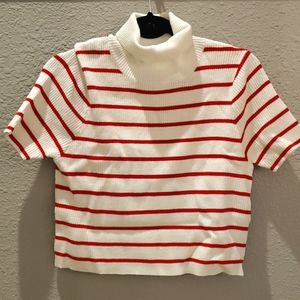 Callahan Ivory Red Stripe Lucy Turtleneck Crop Sweater